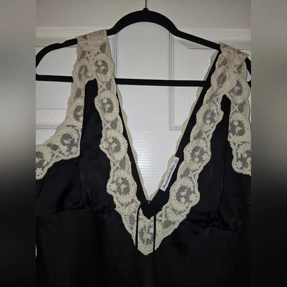 Abercrombie & Fitch Black Slip Midi Dress With Cream Lace Size Large - Picture 5 of 10